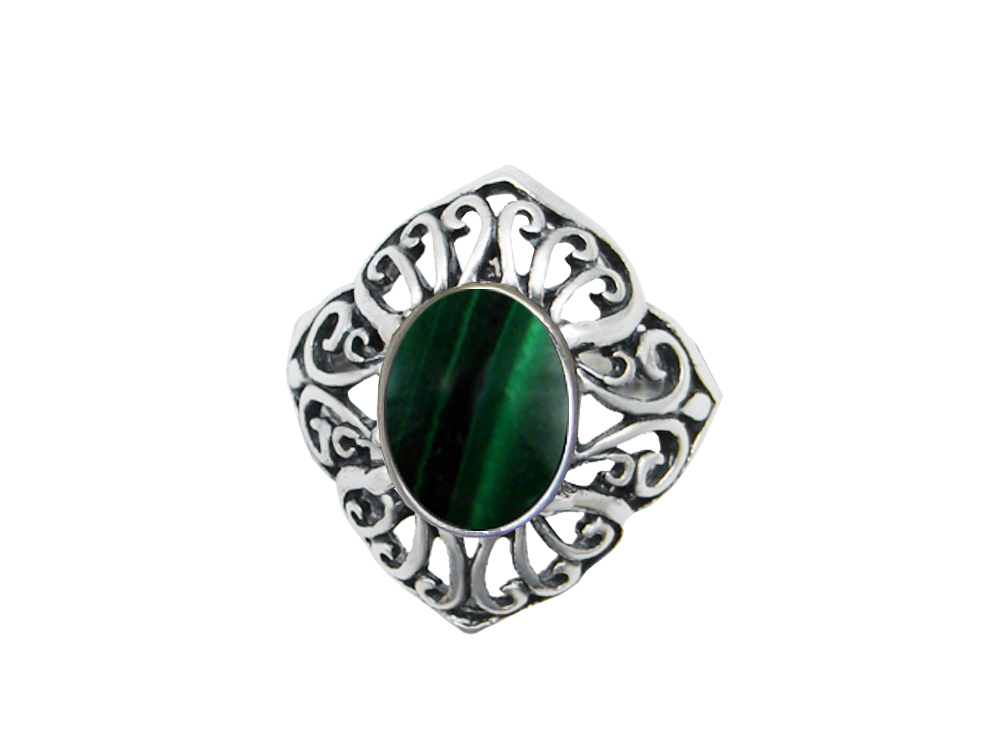 Sterling Silver Filigree Ring With Malachite Size 8